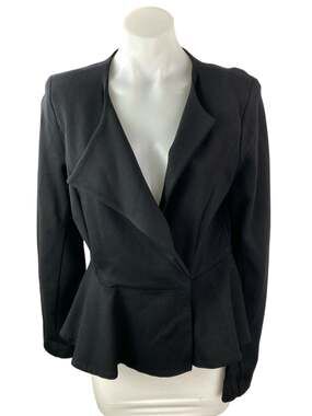 Cabi Women's Black Ponte Knit Collar Long Sleeve Peplum Blazer Coat Jacket Sz 4